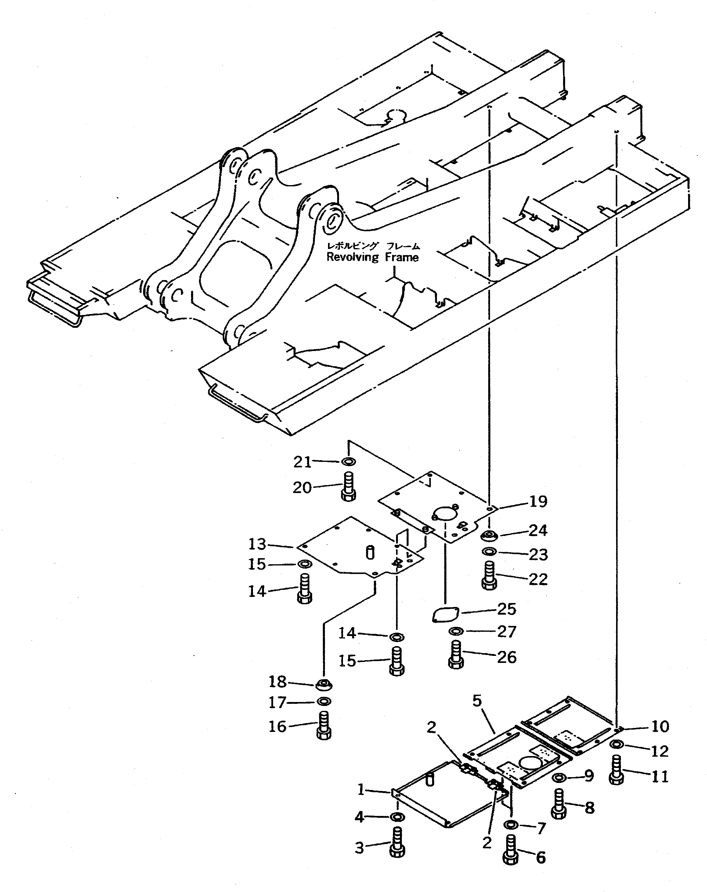 Схема запчастей Komatsu PC650-5 - НИЖН. КРЫШКА (ДЛЯ ОСНОВН. BEEM И ПРАВ. ДЕКА) (УСИЛ.) ЧАСТИ КОРПУСА