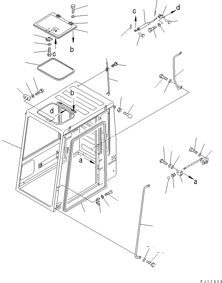 Схема запчастей Komatsu PC650LC-3 - ВЫС. КРЕПЛЕНИЕ КАБИНА (ЗАДН. СДВИЖН. ОКНА ТИП) (/) ЧАСТИ КОРПУСА
