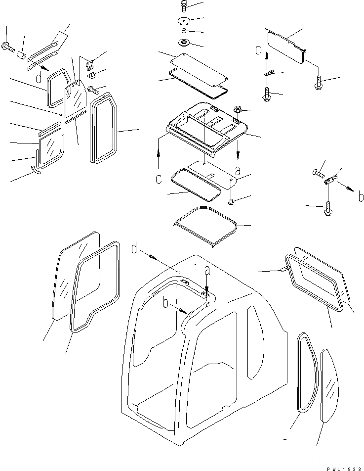 Схема запчастей Komatsu PC650LC-6A - КАБИНА (ОКНА И ВЕНТИЛЯТОР В КРЫШЕ) (КАРЬЕРН. СПЕЦИФ-Я) КАБИНА ОПЕРАТОРА И СИСТЕМА УПРАВЛЕНИЯ