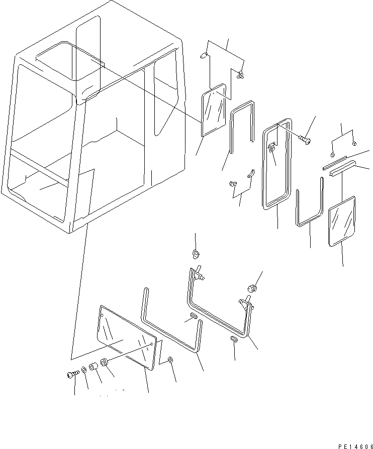 Схема запчастей Komatsu PC650SE-3 - ВЫС. КРЕПЛЕНИЕ КАБИНА (ЗАДН. ОКНА ЖЕСТК.) (/7) (ПЕРЕДН. И ПРАВ. БОКОВ. ОКНА)(№-) ЧАСТИ КОРПУСА