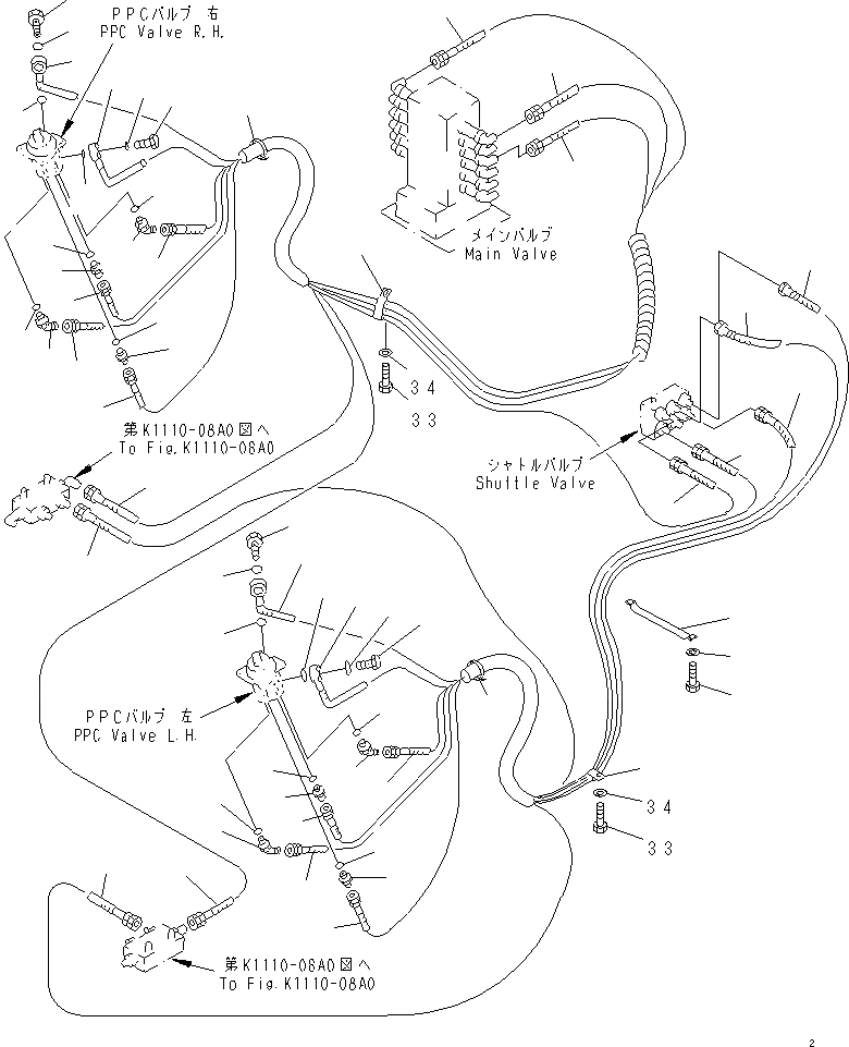 Схема запчастей Komatsu PC70-7-B - ОСНОВН. КОНСТРУКЦИЯ (P.P.C. РАБОЧАЯ ЛИНИЯ)(№7-) КАБИНА ОПЕРАТОРА И СИСТЕМА УПРАВЛЕНИЯ