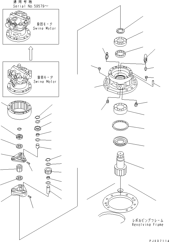 Схема запчастей Komatsu PC70-7-B - МЕХАНИЗМ ПОВОРОТА (MACHINERY) ПОВОРОТН. КРУГ И КОМПОНЕНТЫ