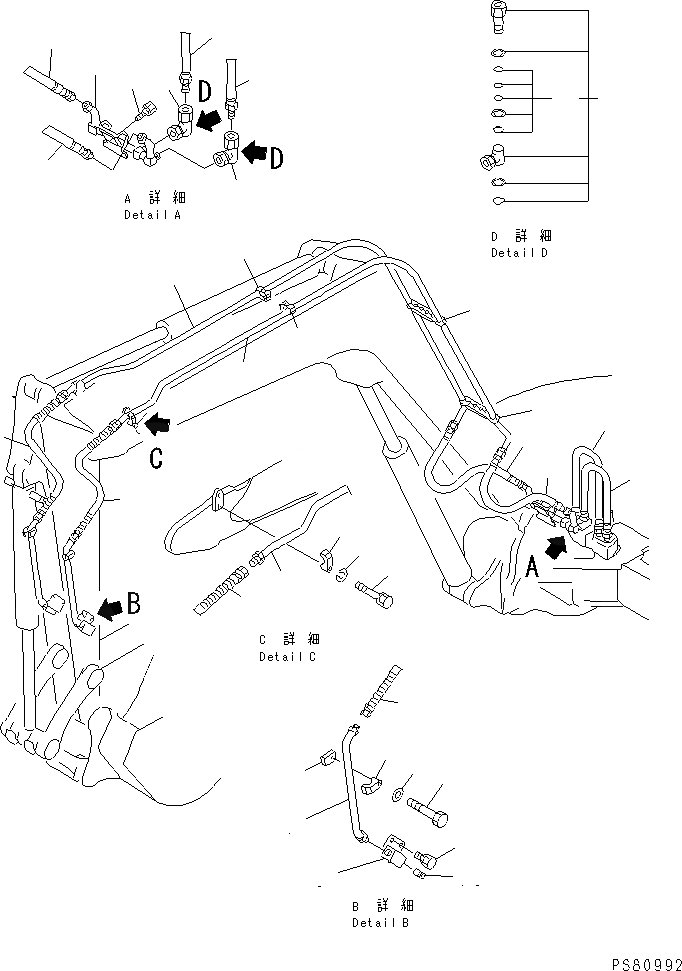 Схема запчастей Komatsu PC70FR-1 - ГИДРОЛИНИЯ (МЕХ-М ОТБОРА МОЩН-ТИ РУКОЯТЬ END) УПРАВЛ-Е РАБОЧИМ ОБОРУДОВАНИЕМ