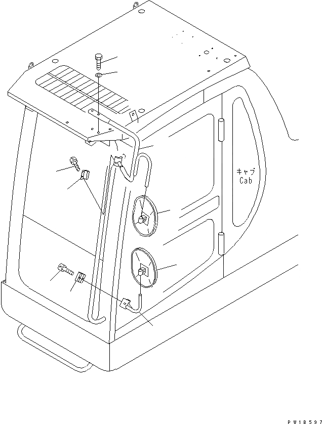 Схема запчастей Komatsu PC750-6 - ЗАДН. VIEW MIRROR¤ ЛЕВ. (СТУПЕНИ И КАБИНА ) (С F.O.P.S. И ФРОНТАЛЬНАЯ ЗАЩИТА)(№-) ЧАСТИ КОРПУСА