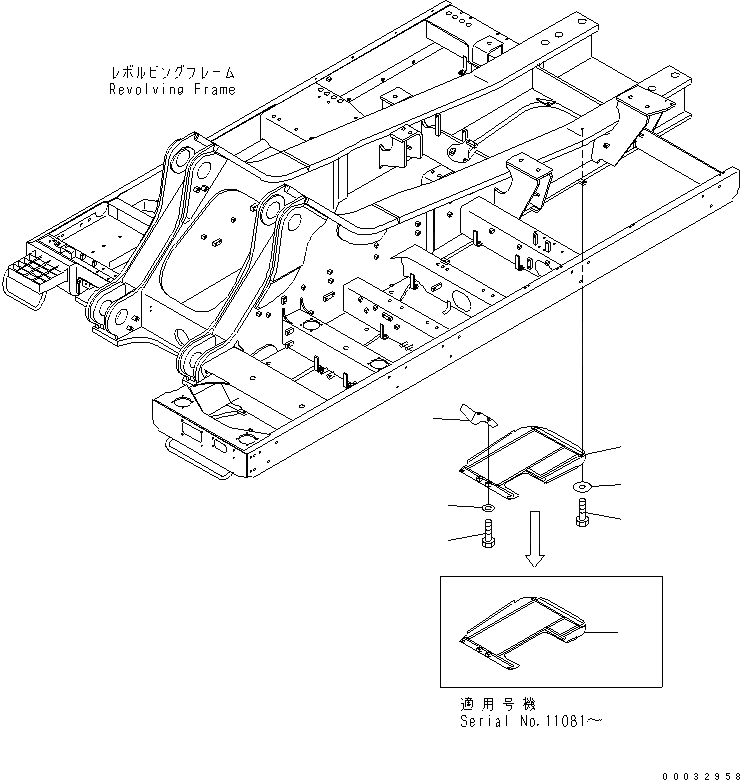 Схема запчастей Komatsu PC750-6 - НИЖН. КРЫШКА (ОСНОВНАЯ РАМА) (ЦЕНТР.) (С ВОДООТДЕЛИТЕЛЕМ)(№-) ЧАСТИ КОРПУСА