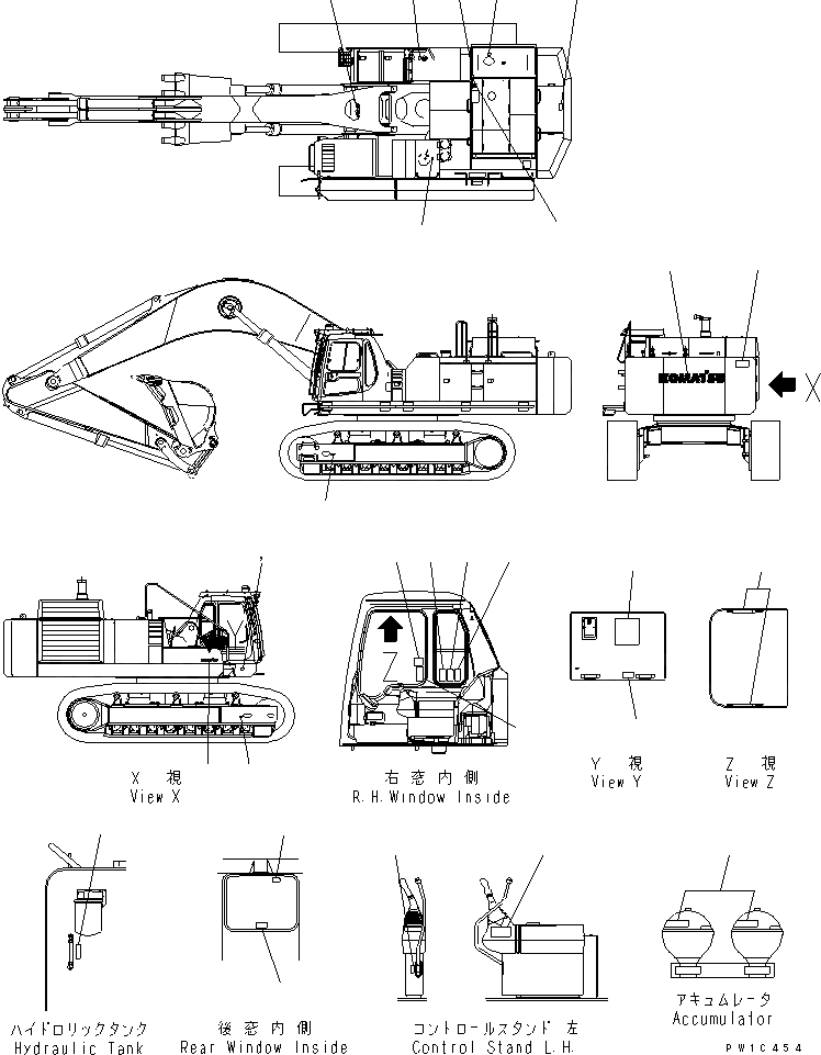 Схема запчастей Komatsu PC750-6 - МАРКИРОВКА (OPERATING И ПРЕДУПРЕЖДАЮЩ. МАРКИРОВКА) (АНГЛ. БУКВЕНН.)(№-) МАРКИРОВКА