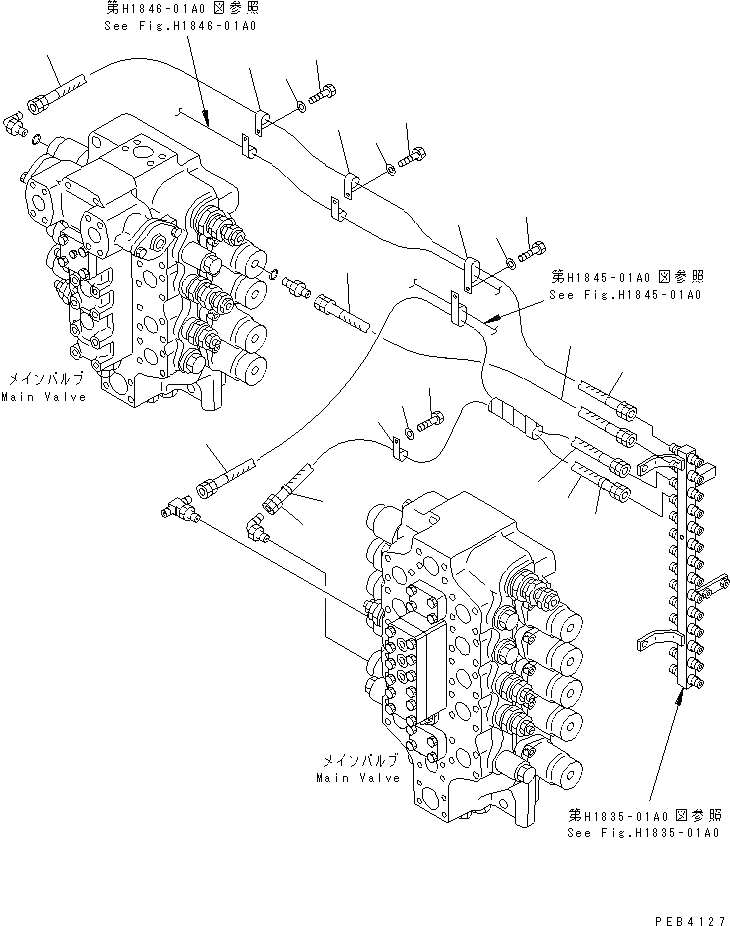 Схема запчастей Komatsu PC750-6 - PPC ЛИНИЯ ХОДА(№-999) ГИДРАВЛИКА