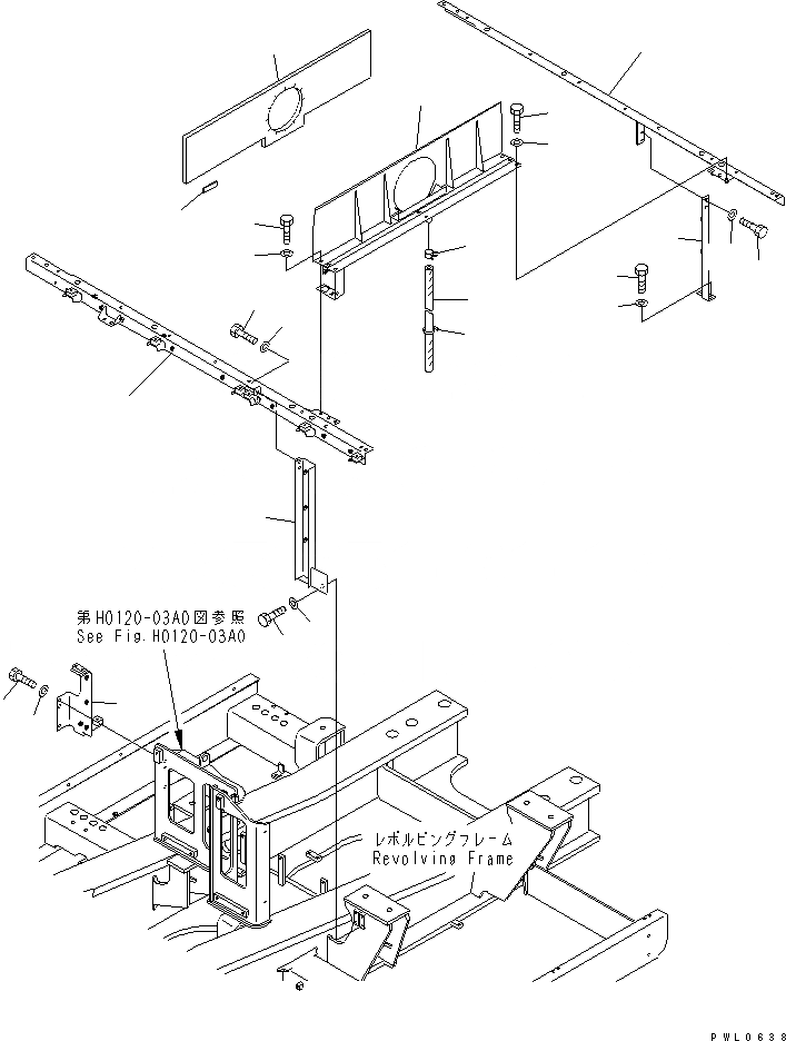 Схема запчастей Komatsu PC750-6 - РАМА (ОТСЕК ДВИГАТЕЛЯ) (КАБИНА)(№7-8) ЧАСТИ КОРПУСА