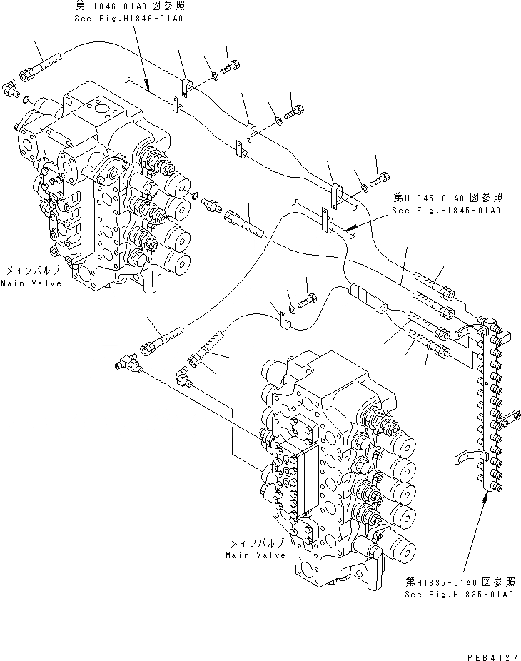 Схема запчастей Komatsu PC750-6 - PPC ЛИНИЯ ХОДА(№-999) ГИДРАВЛИКА