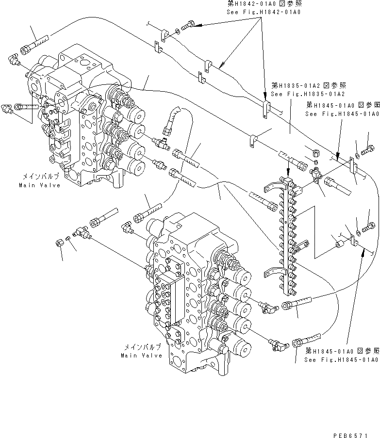 Схема запчастей Komatsu PC750-6 - PPC СТРЕЛА И ЛИНИЯ КОВША (ПЕРЕДН. РАЗГРУЗКА ТИП) (ДЛЯ ПОГРУЗ.) ГИДРАВЛИКА