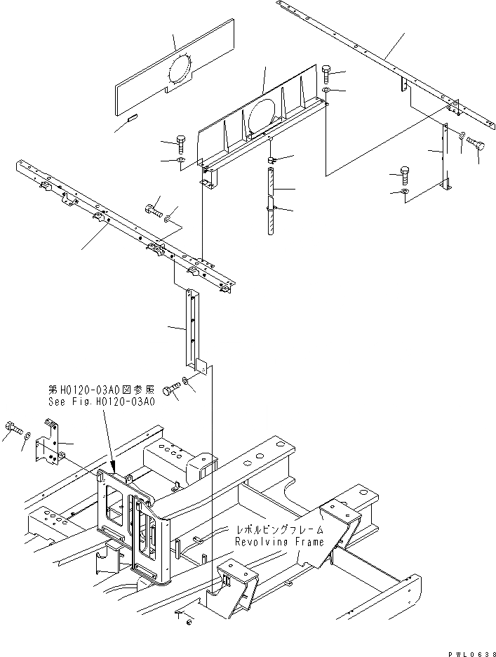 Схема запчастей Komatsu PC750-6 - РАМА (ОТСЕК ДВИГАТЕЛЯ) (КАБИНА)(№7-8) ЧАСТИ КОРПУСА