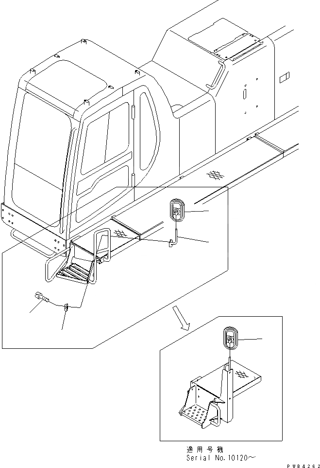 Схема запчастей Komatsu PC750-6 - ЗАДН. VIEW MIRROR¤ ЛЕВ. (СТУПЕНИ)(№-8) ЧАСТИ КОРПУСА