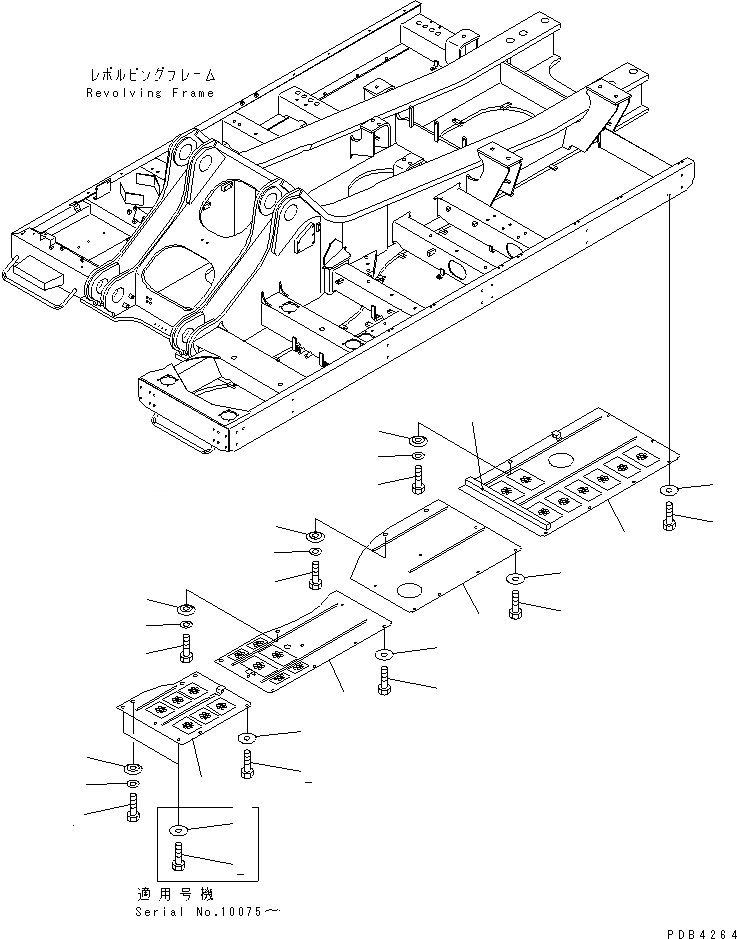 Схема запчастей Komatsu PC750-6 - НИЖН. КРЫШКА (ОСНОВНАЯ РАМА) (ЛЕВ.)(№-999) ЧАСТИ КОРПУСА