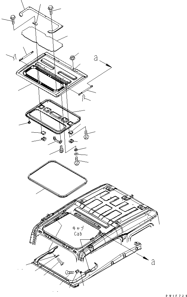 Схема запчастей Komatsu PC750-7 - КАБИНА (ОКНО В КРЫШЕ) (СДВИГ. ВВЕРХ ОКНА) КАБИНА ОПЕРАТОРА И СИСТЕМА УПРАВЛЕНИЯ