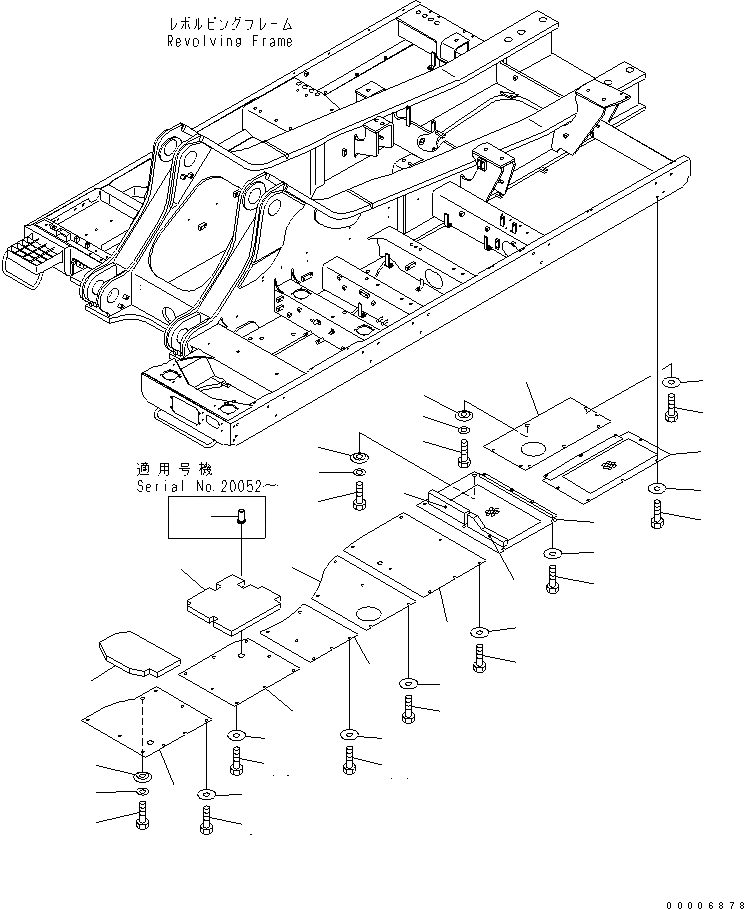 Схема запчастей Komatsu PC750-7 - НИЖН. КРЫШКА (УСИЛ.) (ОСНОВНАЯ РАМА) (ЛЕВ.) ЧАСТИ КОРПУСА