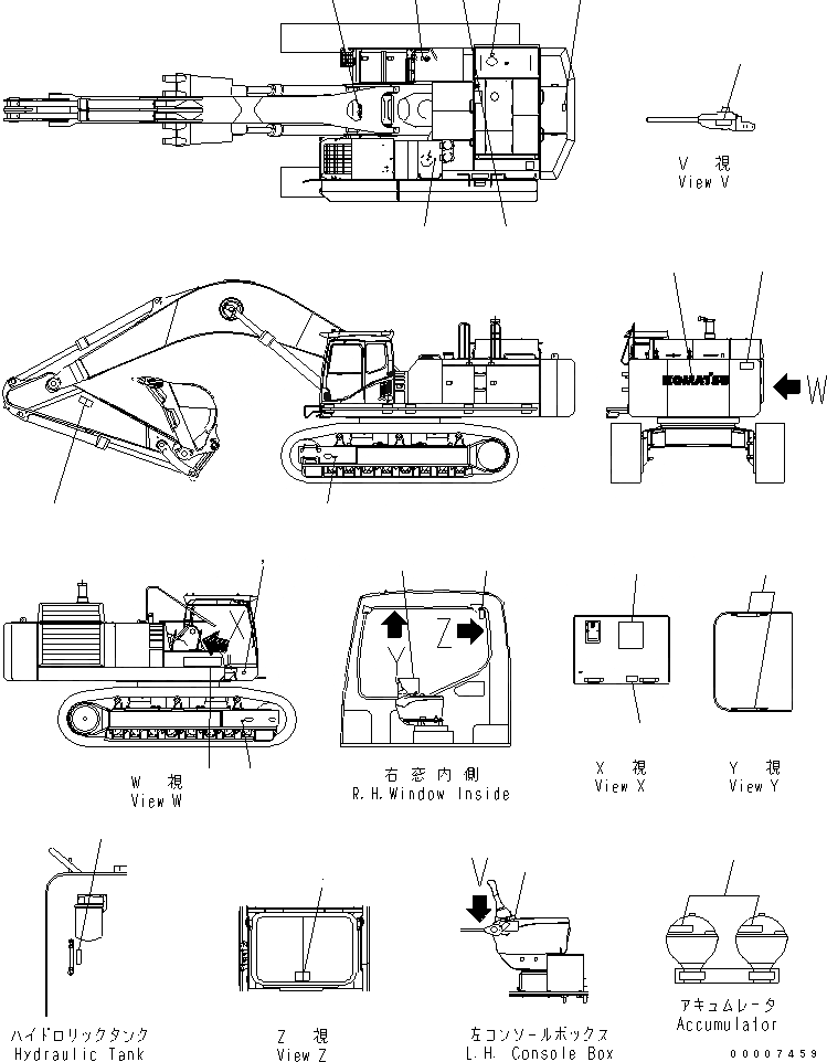 Схема запчастей Komatsu PC750-7 - МАРКИРОВКА (OPERATING И ПРЕДУПРЕЖДАЮЩ. МАРКИРОВКА) (АНГЛ.) (БУКВЕНН) МАРКИРОВКА