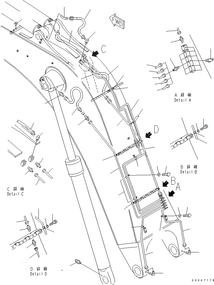 Схема запчастей Komatsu PC750LC-7 - СТРЕЛА (7.M) (СМАЗКА) (ДЛЯ ЭКСКАВАТ.) РАБОЧЕЕ ОБОРУДОВАНИЕ