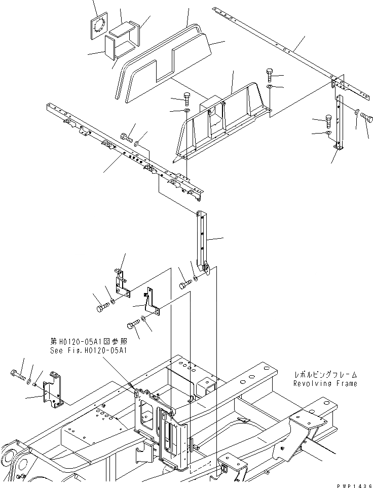 Схема запчастей Komatsu PC750LC-6K-01 - РАМА (ОТСЕК ДВИГАТЕЛЯ) (КАБИНА)(№K-) ЧАСТИ КОРПУСА