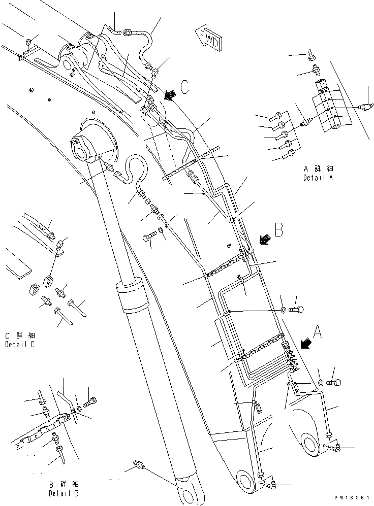 Схема запчастей Komatsu PC750SE-6 - СТРЕЛА (7.M) (СМАЗКА) (ДЛЯ ЭКСКАВАТ.)(№-) РАБОЧЕЕ ОБОРУДОВАНИЕ