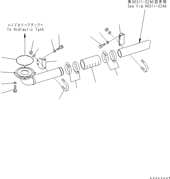 Схема запчастей Komatsu PC750SE-7-M1 - ВСАСЫВ. ТРУБЫ (ГИДР. БАК.) ГИДРАВЛИКА