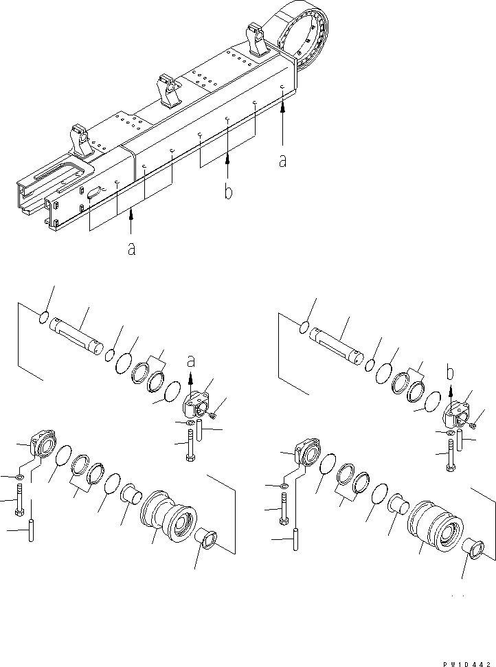 Схема запчастей Komatsu PC750SE-7-M1 - ГУСЕНИЧНАЯ РАМА (ОПОРНЫЙ КАТОК) (ДВУБОРТН.) (ЛЕВ.) ХОДОВАЯ