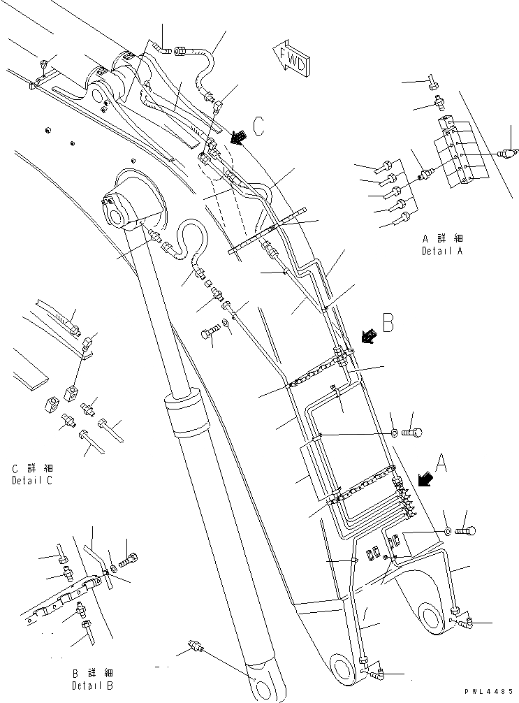 Схема запчастей Komatsu PC750SE-6 - СТРЕЛА (7.M) (СМАЗКА) (ДЛЯ ЭКСКАВАТ.)(№8-999) РАБОЧЕЕ ОБОРУДОВАНИЕ