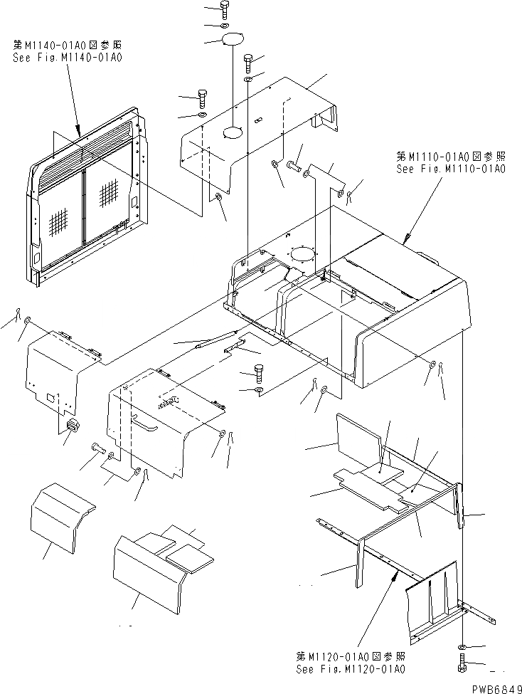 Схема запчастей Komatsu PC750SE-6K - КАПОТ (РАМА¤ УЛОВИТЕЛЬ И COVER¤ ПРАВ.)(№K-K) ЧАСТИ КОРПУСА