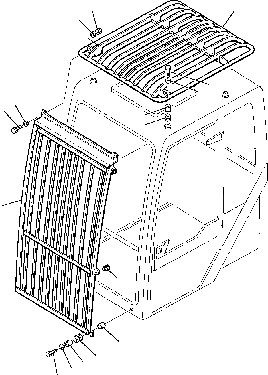 Схема запчастей Komatsu PC75-1 - TOP И ФРОНТАЛЬНАЯ ЗАЩИТА (КАБИНА) ЧАСТИ КОРПУСА И КАБИНА