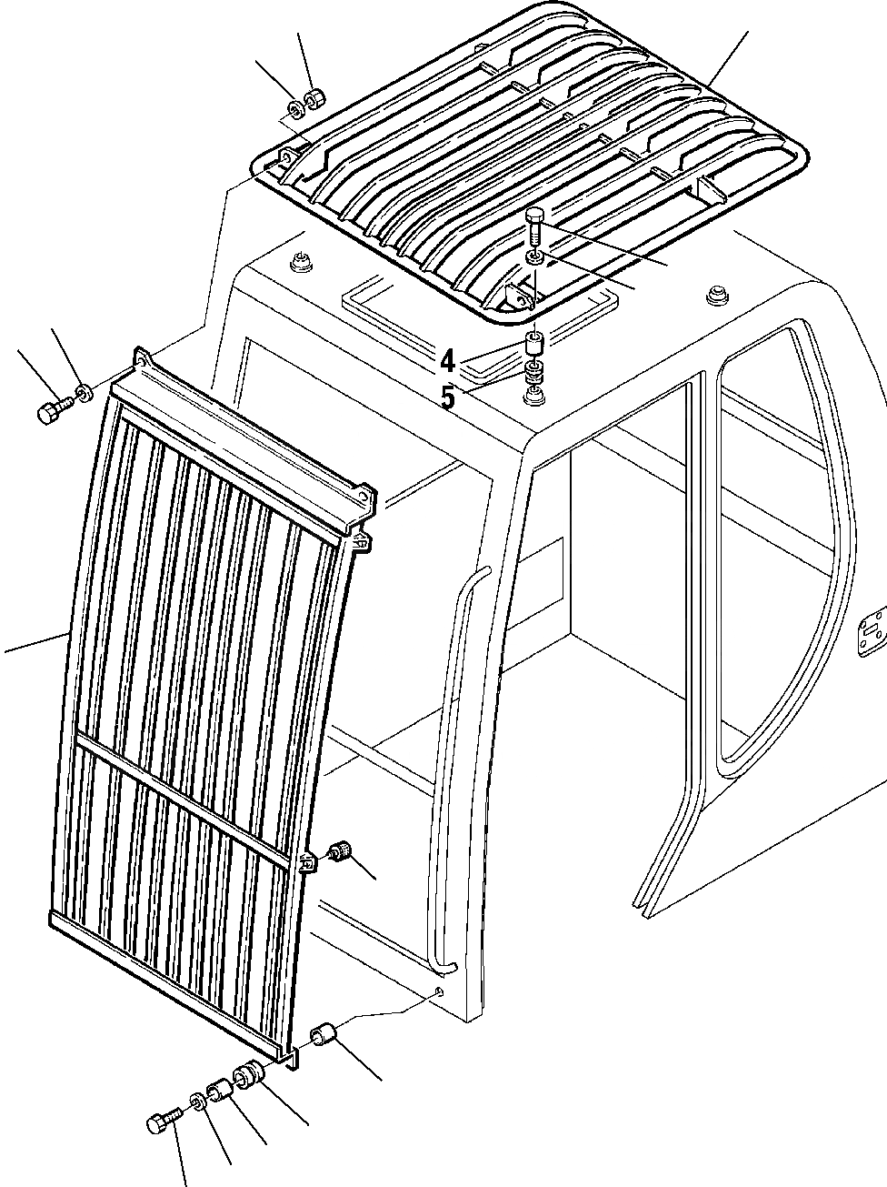 Схема запчастей Komatsu PC75R-2 - TOP И ФРОНТАЛЬНАЯ ЗАЩИТА (КАБИНА) ЧАСТИ КОРПУСА И КАБИНА