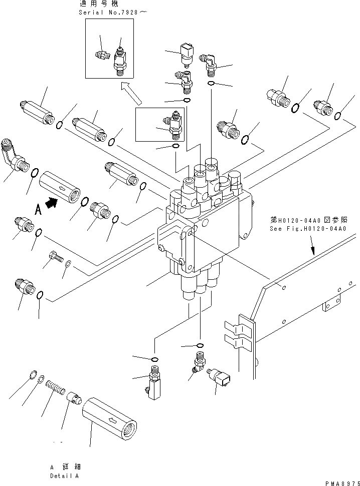 Схема запчастей Komatsu PC75UD-2E - ОСНОВН. КЛАПАН (КРЕПЛЕНИЕ И ПАТРУБОК) (ДЛЯ ВЕРХНИЙ КЛАПАН) ГИДРАВЛИКА