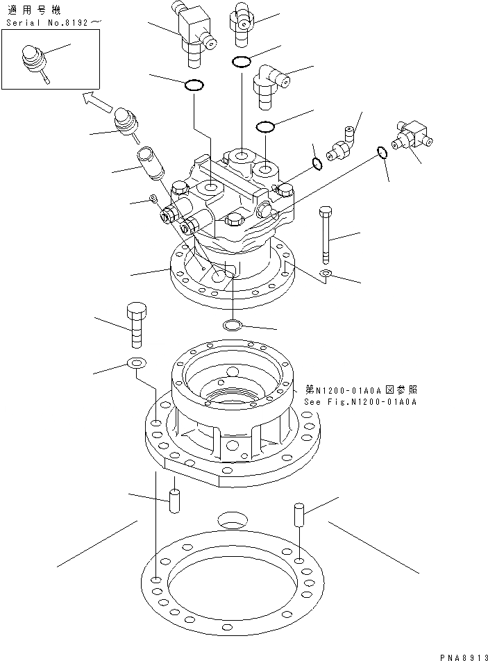 Схема запчастей Komatsu PC75UD-2E - МЕХАНИЗМ ПОВОРОТА И МОТОР (КРЕПЛЕНИЕ И ПАТРУБОК)(№798-) ПОВОРОТН. КРУГ И КОМПОНЕНТЫ