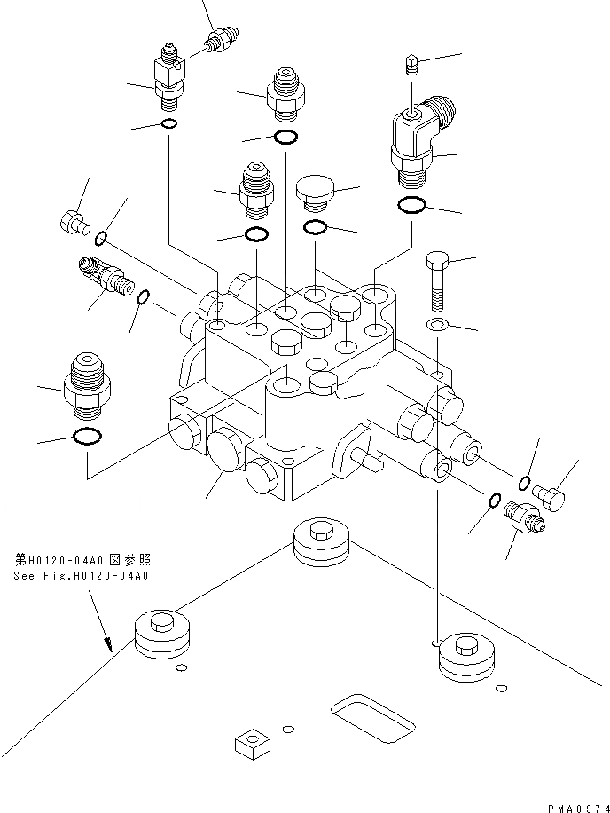 Схема запчастей Komatsu PC75UU-2E - ОСНОВН. КЛАПАН (КРЕПЛЕНИЕ И ПАТРУБОК) (ДЛЯ ЗАДН. КЛАПАН) ГИДРАВЛИКА