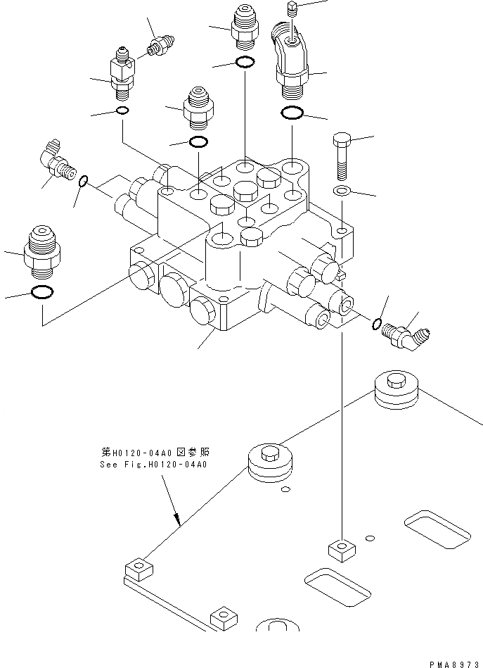 Схема запчастей Komatsu PC75UU-2 - ОСНОВН. КЛАПАН (КРЕПЛЕНИЕ И ПАТРУБОК) (ДЛЯ ПЕРЕДН. КЛАПАН) ГИДРАВЛИКА
