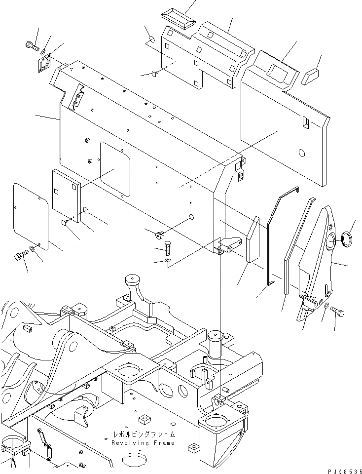 Схема запчастей Komatsu PC75UU-3 - КАПОТ (COVER)(КРОМЕ ЯПОН.)(ДЛЯ НАВЕСН. ОБОРУД.)(№9-) ЧАСТИ КОРПУСА