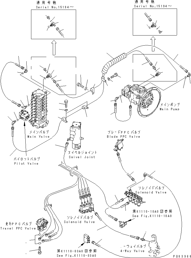 Схема запчастей Komatsu PC75UU-3 - P.P.C. ОСНОВН. ЛИНИЯ (/) (MONO СТРЕЛА) (MULTIPLE PATTERN УПРАВЛ-Е) ГИДРАВЛИКА