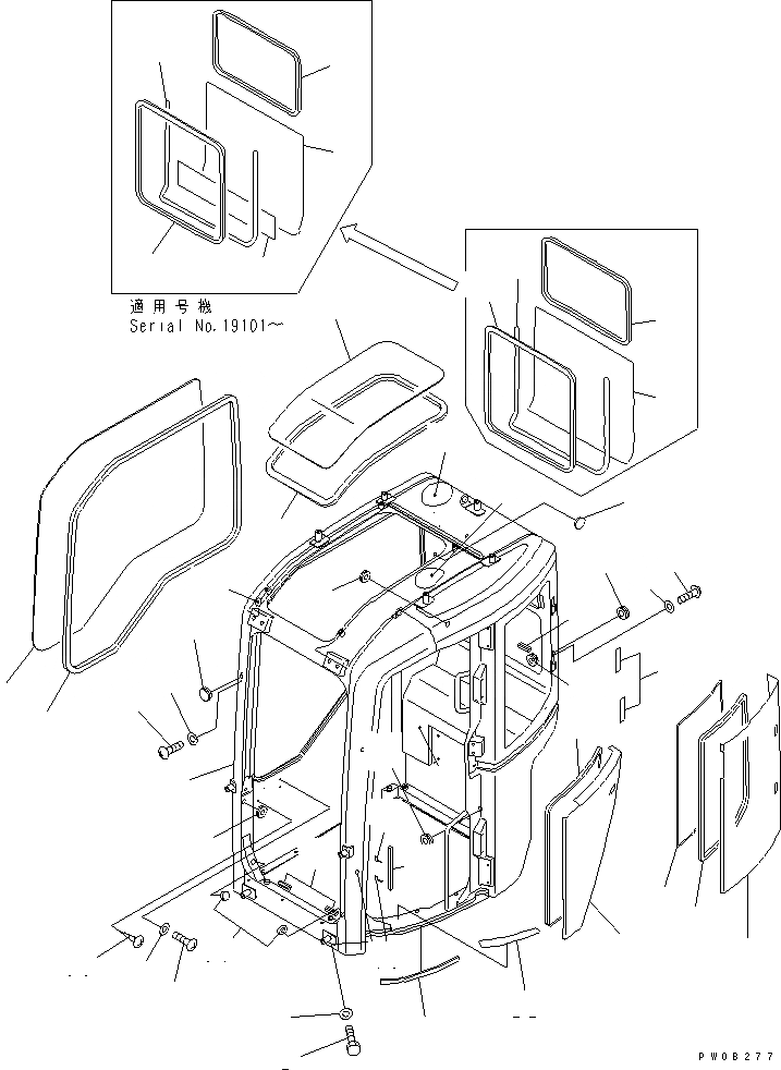 Схема запчастей Komatsu PC75UU-3 - КАБИНА (С ВЕРХН. ЗАЩИТА) КАБИНА ОПЕРАТОРА И СИСТЕМА УПРАВЛЕНИЯ