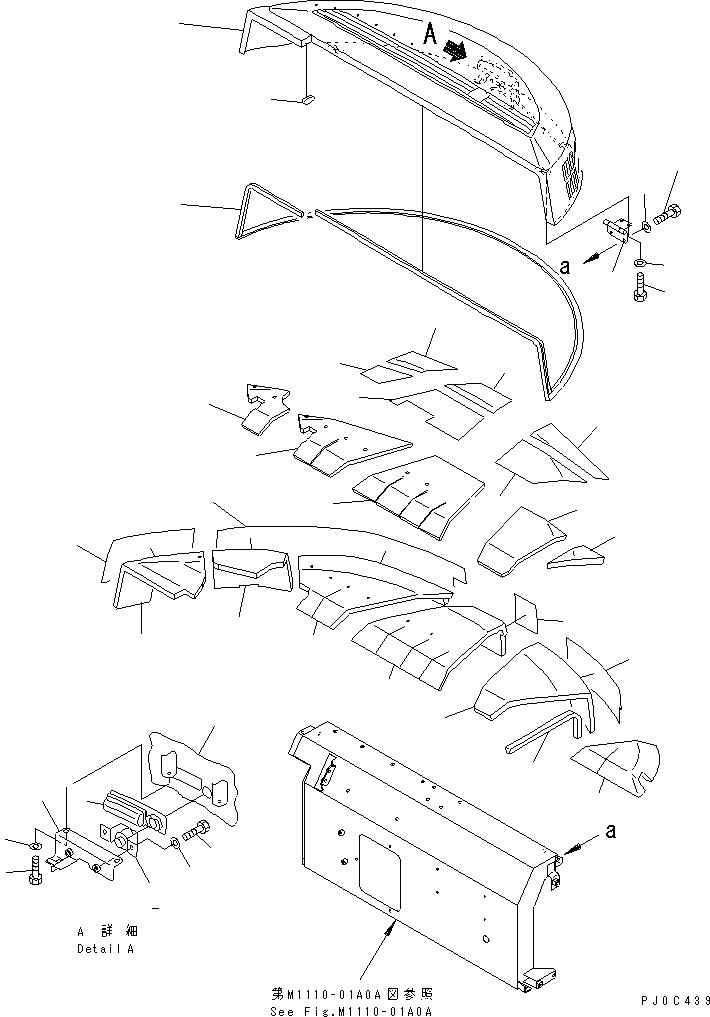 Схема запчастей Komatsu PC75UU-3 - КАПОТ (КАПОТ) (КРОМЕ ЯПОН.)(№9-) ЧАСТИ КОРПУСА