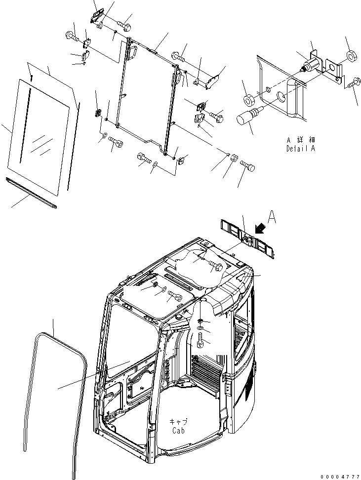 Схема запчастей Komatsu PC78MR-6 - КАБИНА (ПЕРЕДН. ОКНА) КАБИНА ОПЕРАТОРА И СИСТЕМА УПРАВЛЕНИЯ