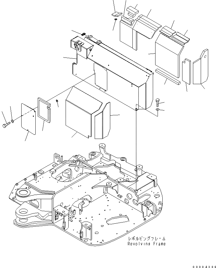 Схема запчастей Komatsu PC78MR-6 - ПЕРЕГОРОДКА. КРЫШКА(YELНИЗ.) ЧАСТИ КОРПУСА