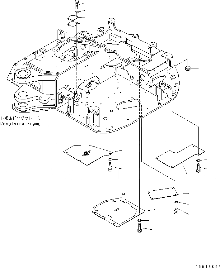 Схема запчастей Komatsu PC78MR-6 - НИЖН. КРЫШКА (YELНИЗ.) ЧАСТИ КОРПУСА