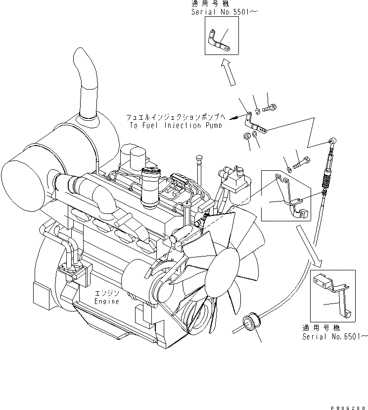 Схема запчастей Komatsu PC78US-6 - УПРАВЛ-Е ПОДАЧ. ТОПЛИВА КОМПОНЕНТЫ ДВИГАТЕЛЯ