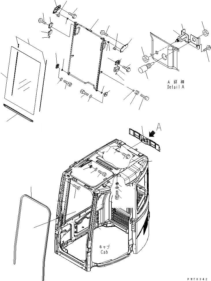 Схема запчастей Komatsu PC78US-6 - КАБИНА (ПЕРЕДН. ОКНА) КАБИНА ОПЕРАТОРА И СИСТЕМА УПРАВЛЕНИЯ