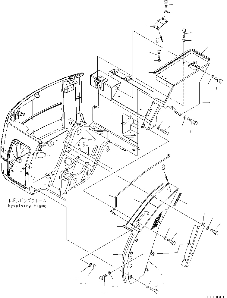 Схема запчастей Komatsu PC78US-6 - ПЕРЕДН. КРЫШКА(БАК COVER) (ДЛЯ НАВЕСН. ОБОРУД.) (YELНИЗ.) (/)(№-) ЧАСТИ КОРПУСА