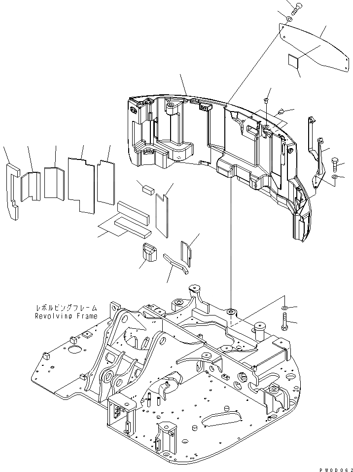 Схема запчастей Komatsu PC78US-6 - ПРОТИВОВЕС (YELНИЗ.)(№-) ЧАСТИ КОРПУСА