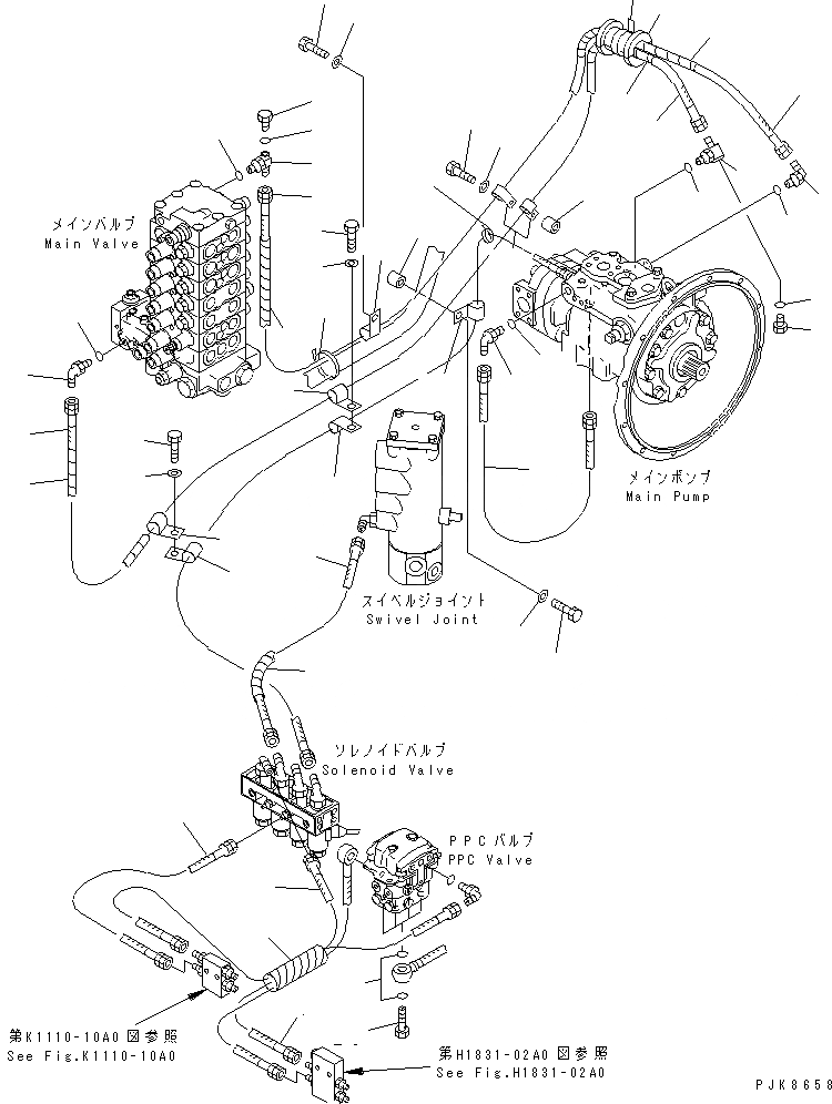 Схема запчастей Komatsu PC78US-5 - P.P.C ОСНОВН. ЛИНИЯ (/) ГИДРАВЛИКА