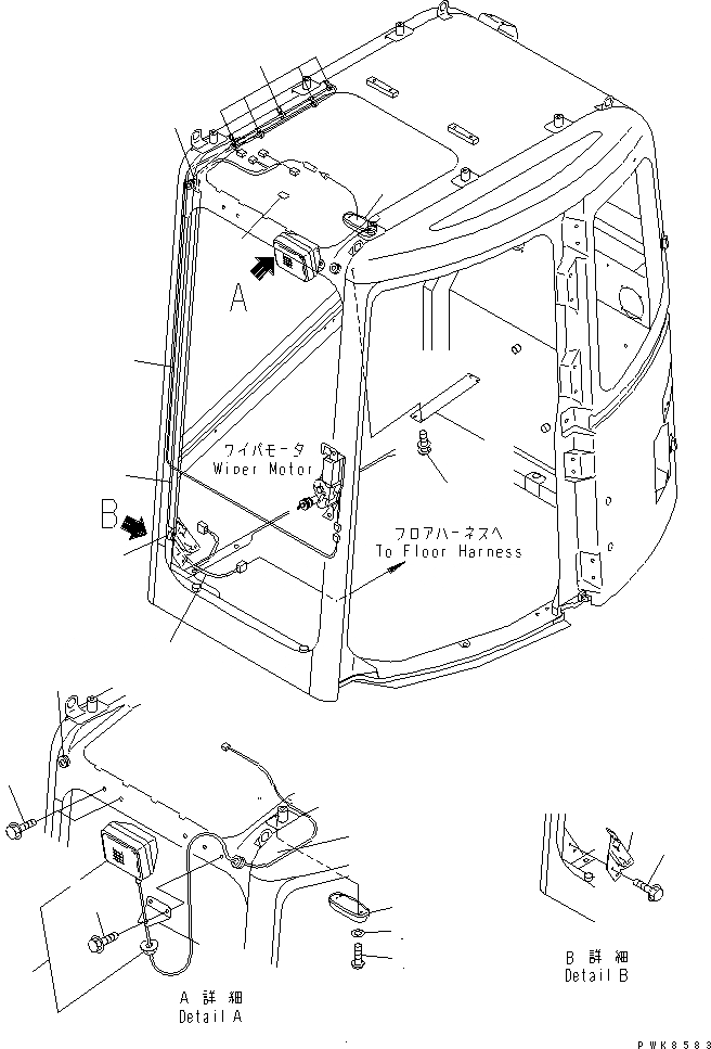 Схема запчастей Komatsu PC78US-5 - КАБИНА (ЭЛЕКТРОПРОВОДКА) КАБИНА ОПЕРАТОРА И СИСТЕМА УПРАВЛЕНИЯ