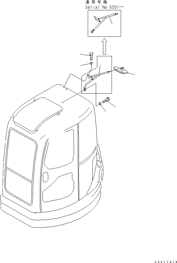 Схема запчастей Komatsu PC78US-6 - ЗАДН. VIEW MIRROR ЧАСТИ КОРПУСА