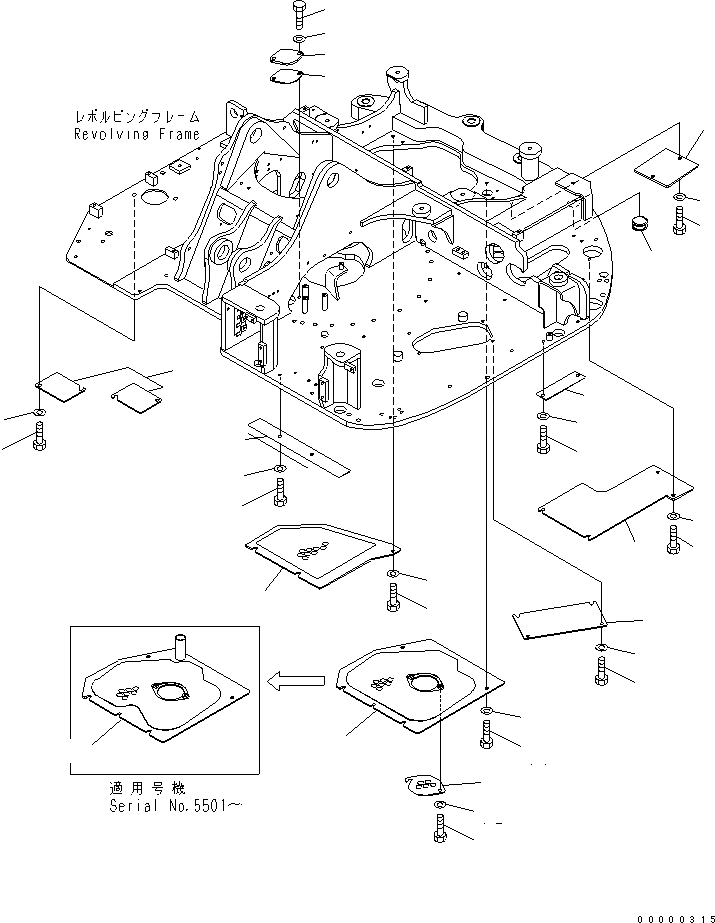 Схема запчастей Komatsu PC78US-6 - НИЖН. КРЫШКА (ДЛЯ УСИЛ. ТИП)(BLUE)(№-) ЧАСТИ КОРПУСА
