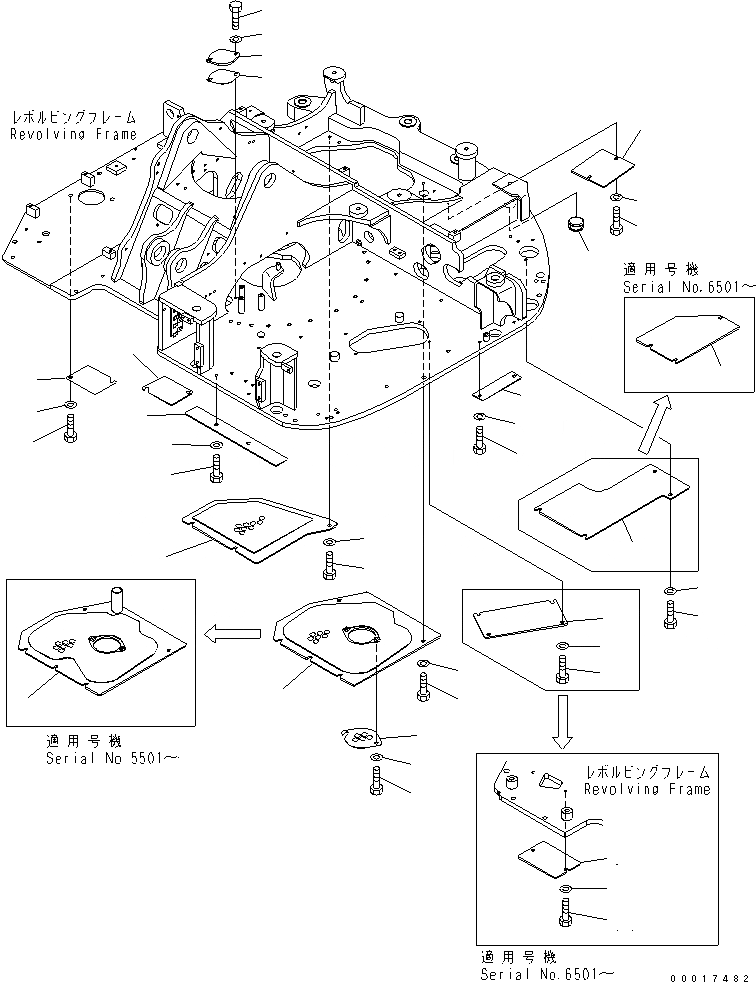 Схема запчастей Komatsu PC78US-6 - НИЖН. КРЫШКА (ДЛЯ УСИЛ. ТИП)(YELНИЗ.) ЧАСТИ КОРПУСА