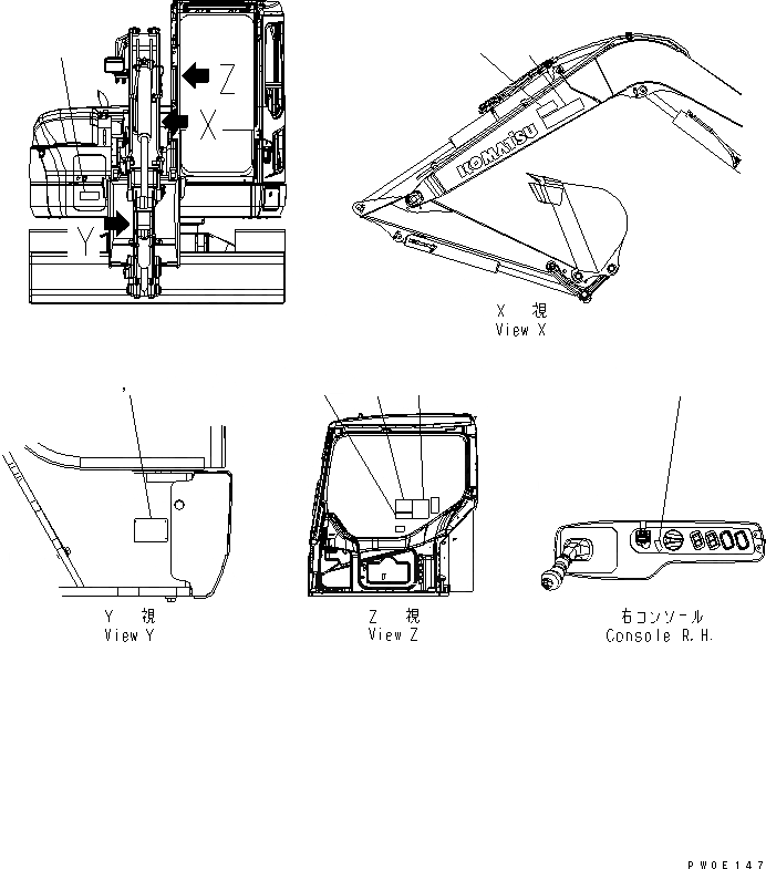 Схема запчастей Komatsu PC78US-6 - РУКОЯТЬ CRANE (ТАБЛИЧКИ) (YELНИЗ.) СПЕЦ. ОПЦИИ